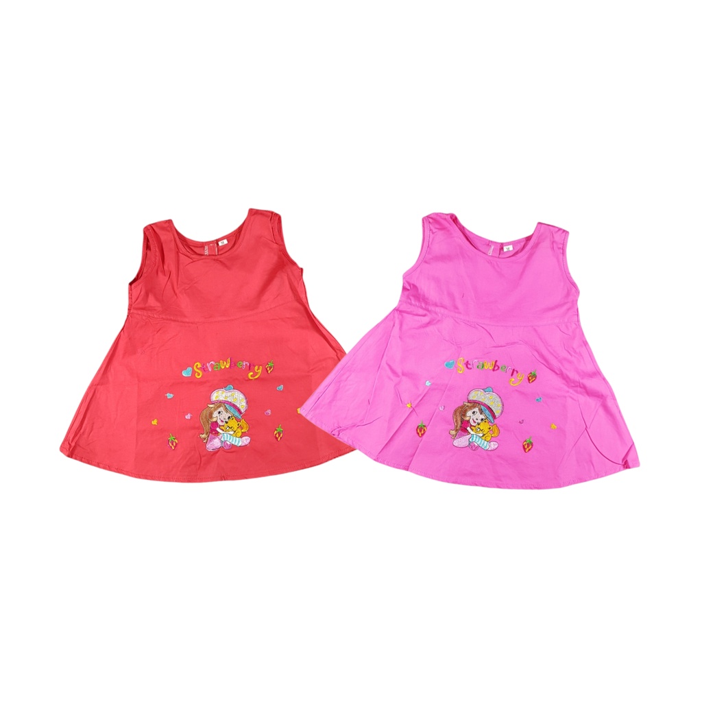 baju dress Bayi Perempuan popline strawberry 3 bulan - 6 bulan