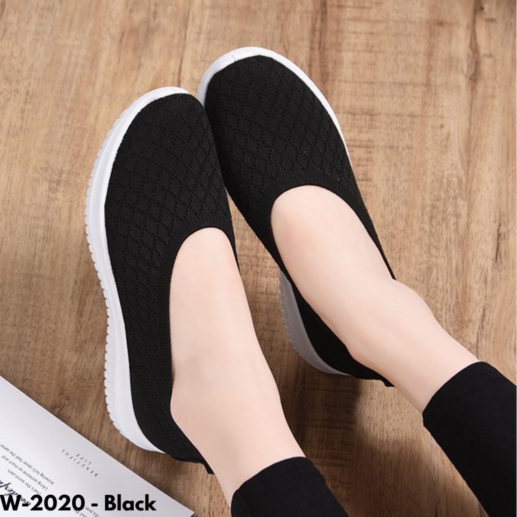 SNEAKERS TANPA TALI WANITA SEPATU SOL KARET NYAMAN ANTI LICIN LARI CASUAL KERJA KANTORAN w2020