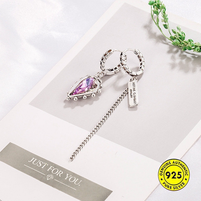 Anting Klip Silver S925 Bentuk Hati Hias Amethyst Gaya Retro Untuk Wanita U935