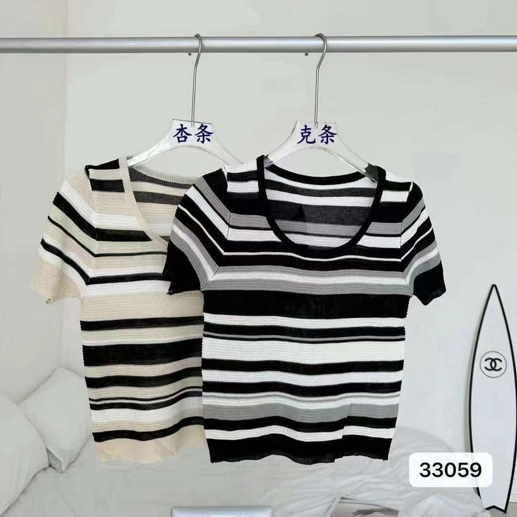 Timmy Korean Top Striped Knit Import - Atasan Fashion Korea Wanita TM (33059)