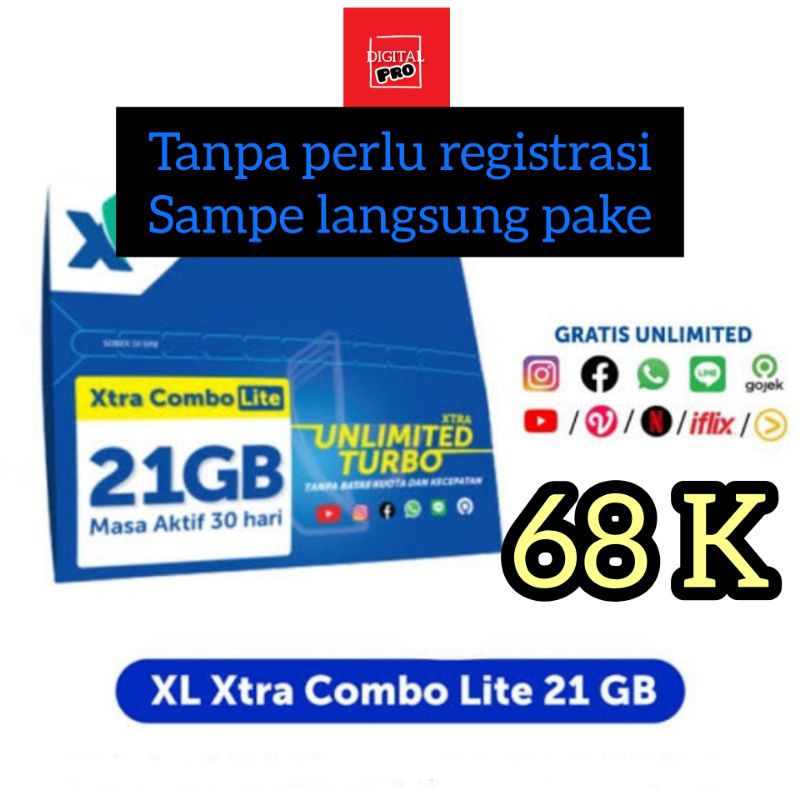 XL Xtra combo lite 21 GB tanpa perlu registrasi.