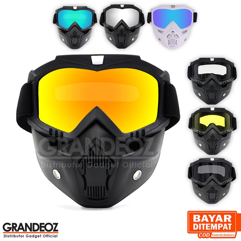 BOLLFO Goggles Kacamata + Masker Full Face Helem Goggle Mask Helm Gun Ski Motor Cross Topeng Kaca Ma