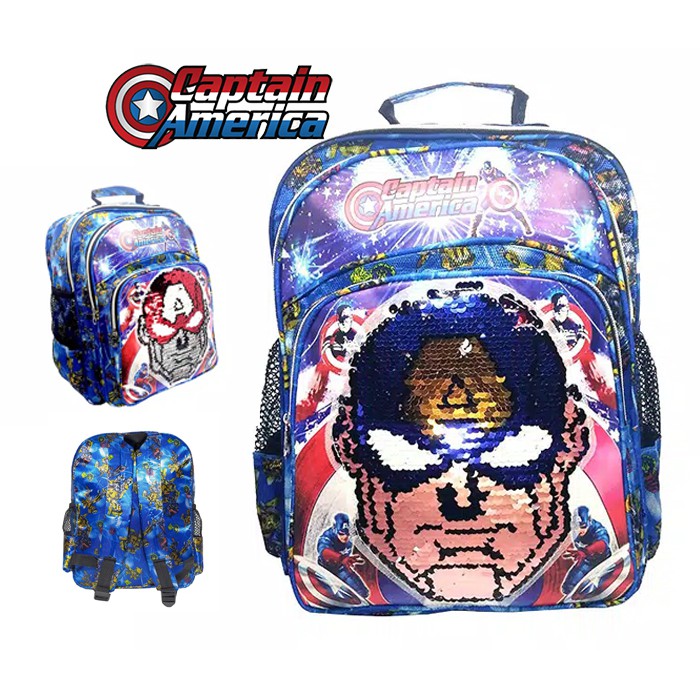 Tas Anak Ransel SEQUIN / USAP karakter CAPTAIN AMERICA Sekolah SD