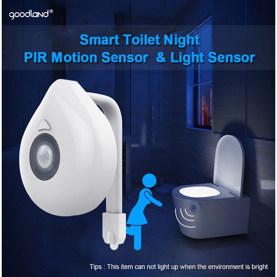 Lampu Toilet Sensor Gerak PIR warna warni RGB Lampu WC Lampu Kakus Motion &amp; Light Sensor 8 Warna - kamar mandi dekorasi rumah Goodland LED Toilet Light PIR Motion Sensor Night Lamp 8 Colors Backlight WC Toilet Bowl Seat Bathroom Night light for Children