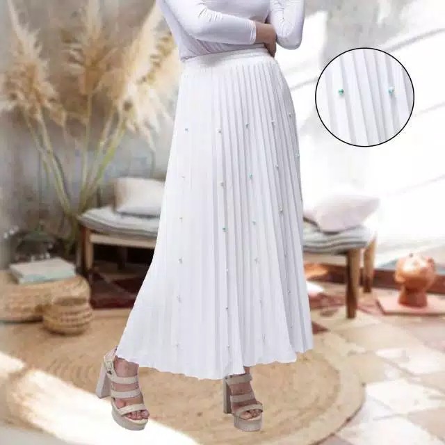 ROK PLISKET MUTIARA PREMIUM POLOS || ROK PANJANG