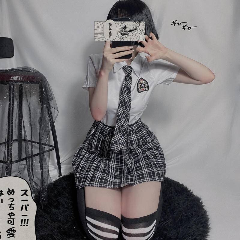 【Wetrose】Sexy JK Student Plaid Tie Split Pure Japanese School Uniform Cosplay Costume Lingerie Seifuku Set