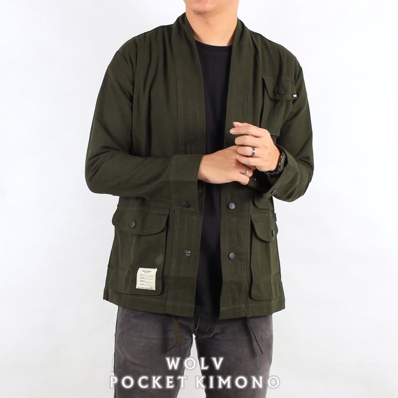 ORIGINAL WOLV Jaket Kimono Pocket Wolv Jaket Unisex Jaket Distro Hijau