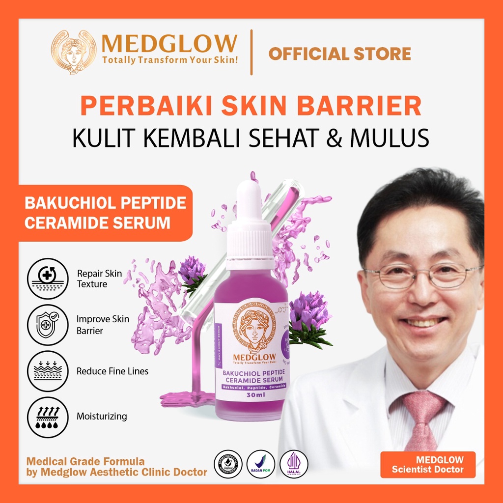 MEDGLOW CLINIC Bakuchiol Peptide Ceramide Serum 30ml| BPOM HALAL Skincare Skin Barrier Anti Aging Wh