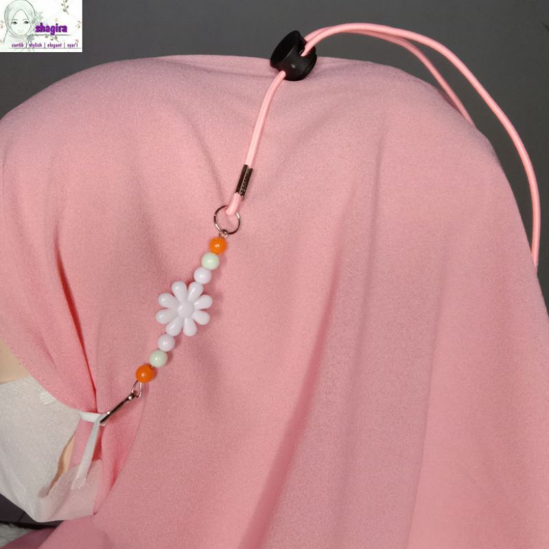 Konektor masker hijab mewah handmade manik mutiara bunga strap 2in1 premium elastis by shagira conne