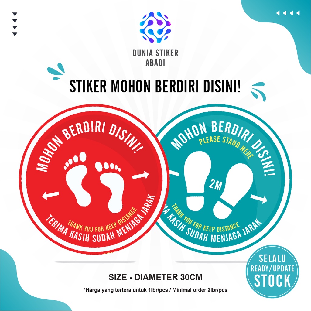 

Stiker Jaga Jarak/Mohon Berdiri Disini Bulat (Diameter 30cm) & Min. Order 2 lembar - Per/1 lembar