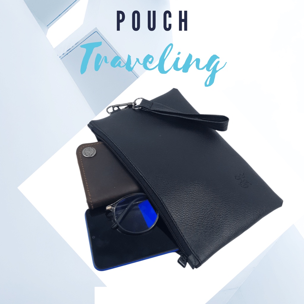Atqia_Mart-Bag Clutch Dompet Kosmetik Serbaguna Simple Portable Bahan Semi Kulit Sintetis