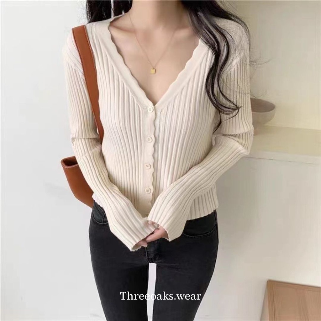 BONESET TOP - Kardigan Rajut Import Premium Murah Kancing Wavy Lengan Panjang Casual Korean Style