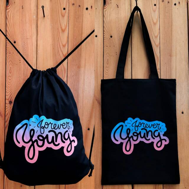 Totebag / String bag ransel serut sablon  FOREVER YOUNG / kpop / korea || Kiiyoomii