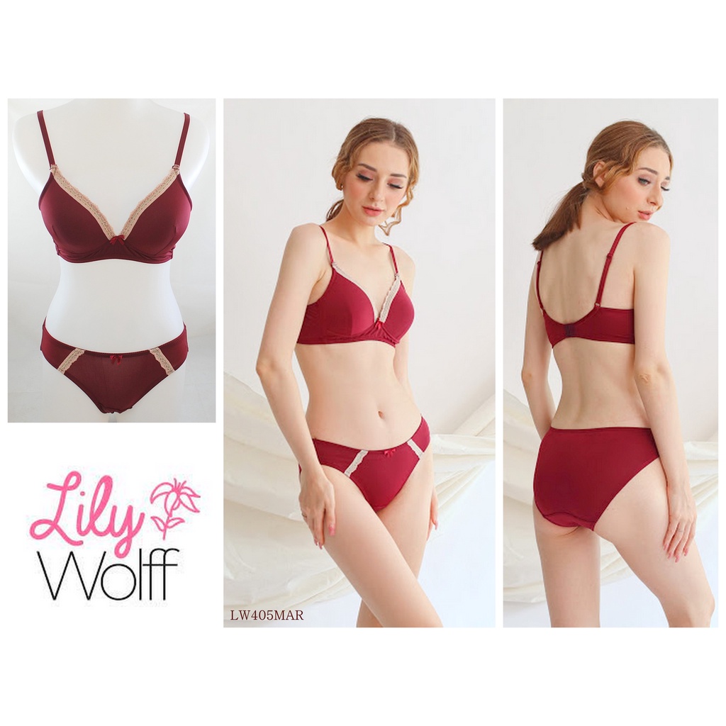 BRA SET WANITA TANPA KAWAT FULL CUP LILY WOLFF,  HIAS RENDA ELASTIS LW405MAR