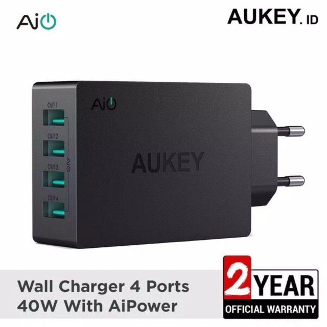 Adaptor Charger Aukey 4 Port 40w Aiq 8A 500262 Original 100%