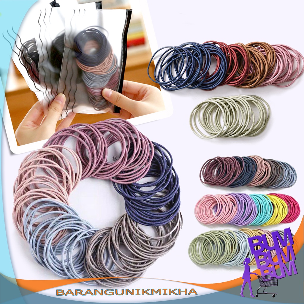 Ikat Rambut Karet Elastis Multicolor 100pcs - BUM