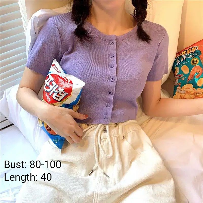 [ LILAC SERIES ] BAJU LILAC CARDIGAN RAJUT CROP TOP KOREA LENGAN PENDEK