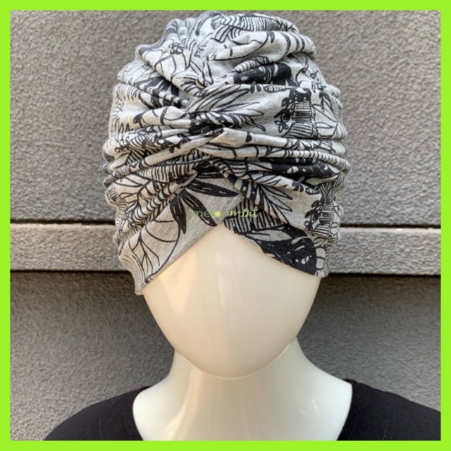 Melonmint Handmade Hijab Turban Instan Instant Dewasa Warna Abu Motif Bunga Abstrak Hitam Grosir