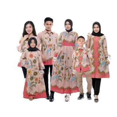 Batik Couple - Batik Couple Keluarga Sania Ruffle Ori Ndoro Jowi Dnt Motif Abu- Batik Pekalongan