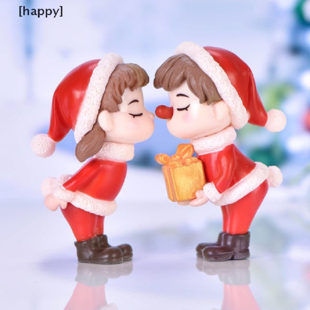 Ha 2pcs / Set Boneka Pasangan Mini Bahan Resin Untuk Dekorasi Natal