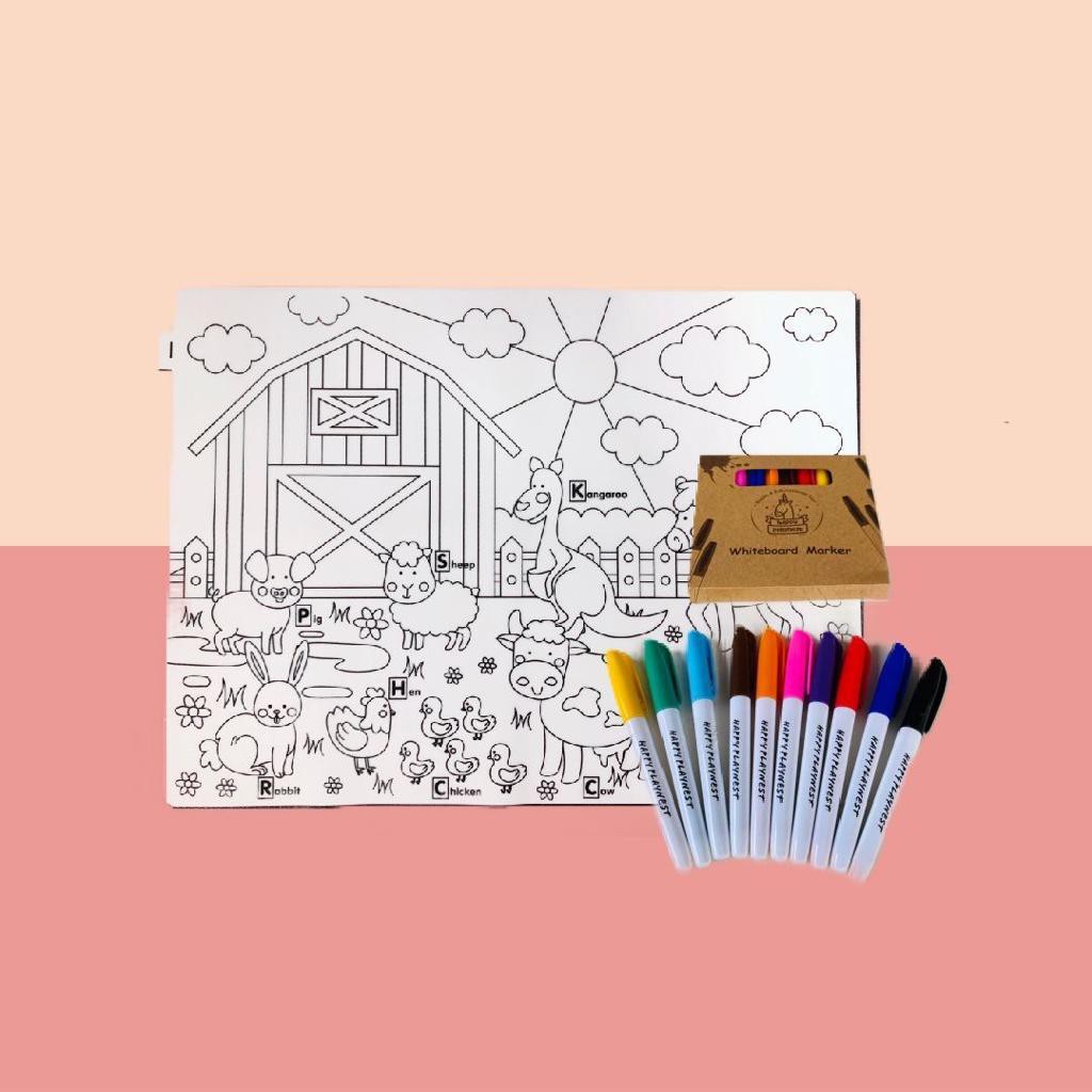 

1 SET MAT "MOTIF ANIMAL FARM" & MARKER - WASHABLE SILICONE COLORING MAT MIRIP OHMYMATS