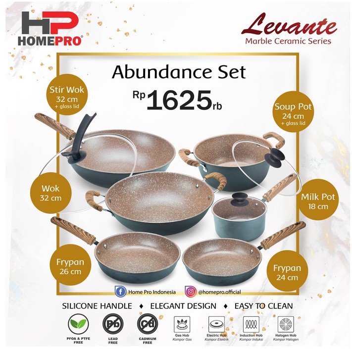 HOME PRO Levante Marble Ceramic Abundance Set Wajan Panci Anti Lengket Keramik
