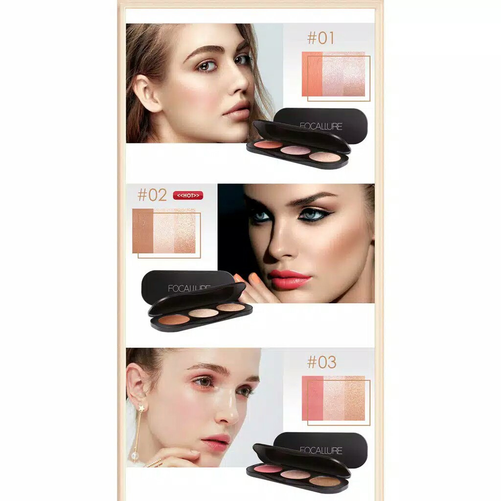 Focallure Trio Palette Highlighter / Blush On 3 Colors Powder FA26