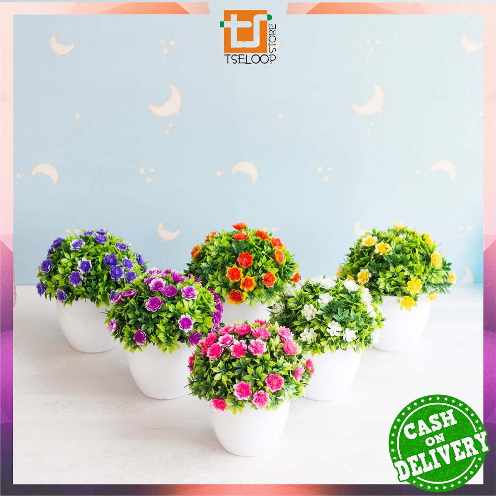 OFM-C35-37 Ornamen Pot Bonsai Pajangan Dekorasi Rumah Tanaman Bunga Hias Plastik Artificial Flower-Half Rose