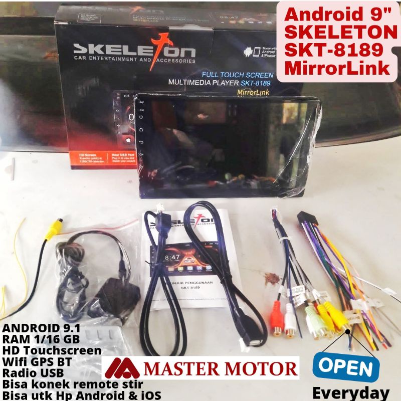 Android SKELETON SKT 8189 9 inch Mirrorlink RAM 1 GPS Wifi Bluetooth Radio USB Headunit Doubledin Ta
