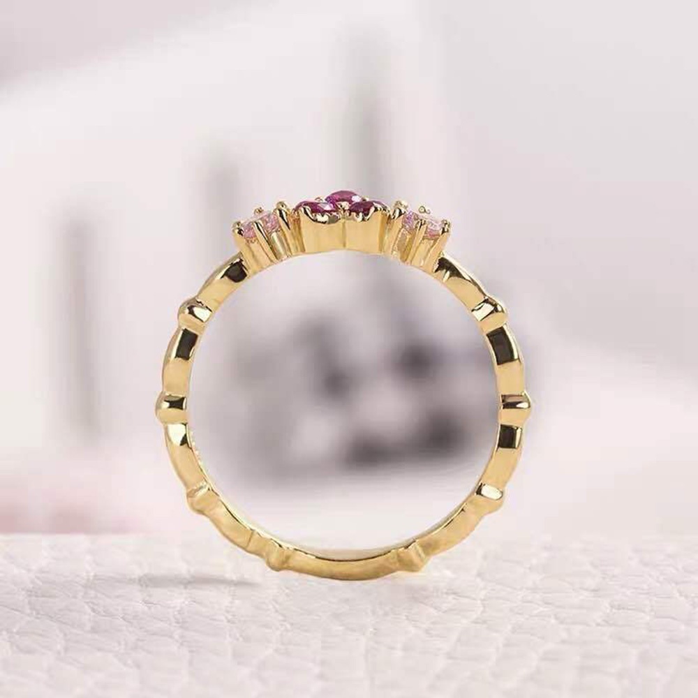 Perhiasan Cincin Wanita Model retro Elegan Motif Bunga Mawar Pink + Hati + Berlian Ukuran 7-10