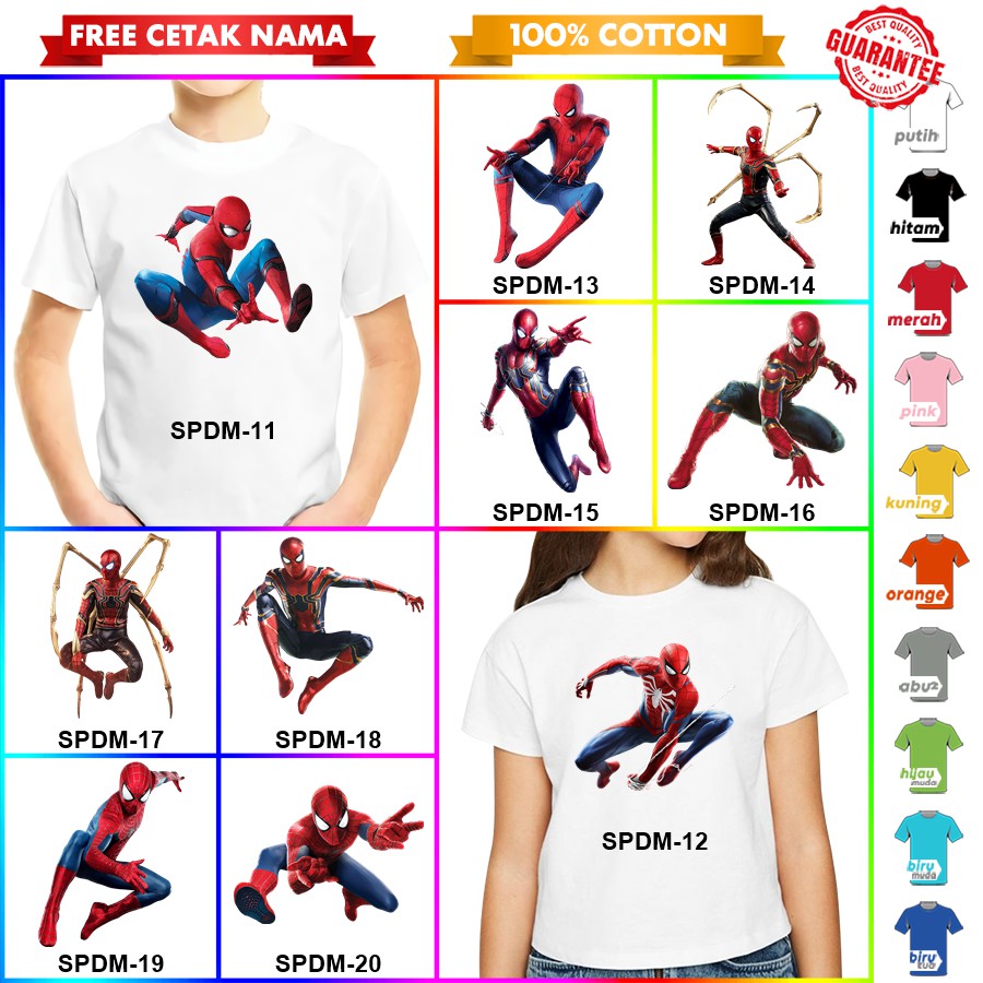 [FREE NAMA!!] Kaos Baju COUPLE  ANAK DAN DEWASA SPIDERMAN BANYAK MOTIF