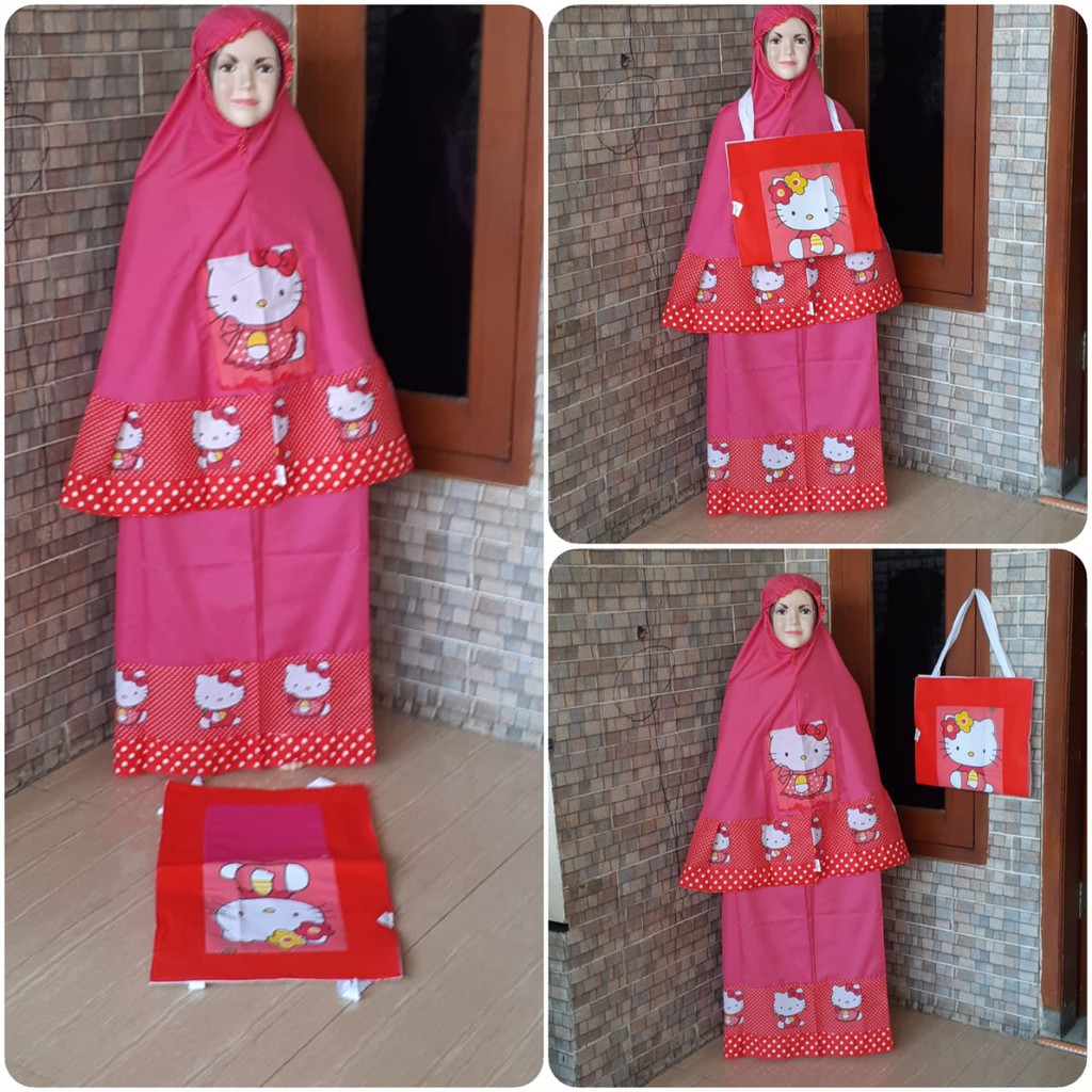 Mukena Katun Anak Karakter Hello Kitty Set Sajadah