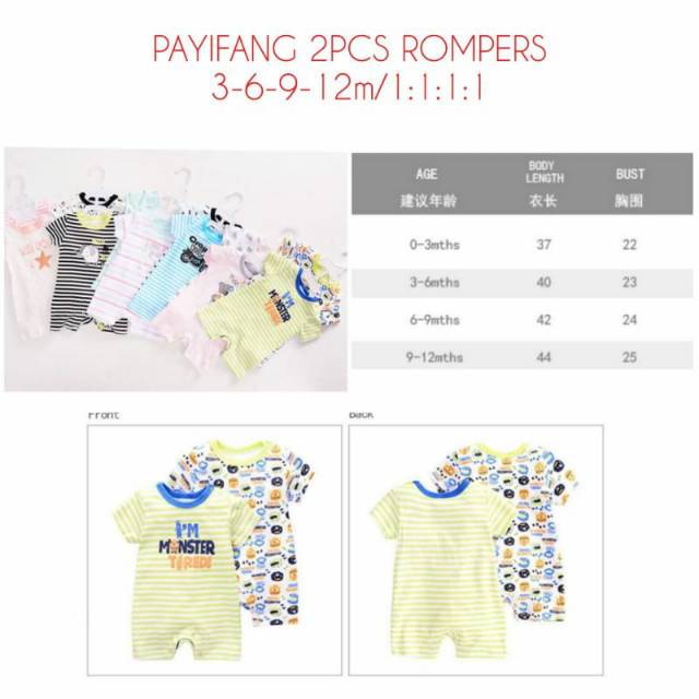 Romper bayi 2set/ romper bayi import payifang/ romper lucu