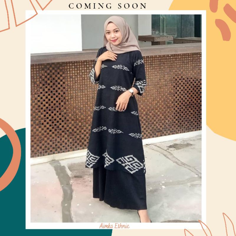 tunik tenun tunik etnik baju wanita syar'i warna hitam