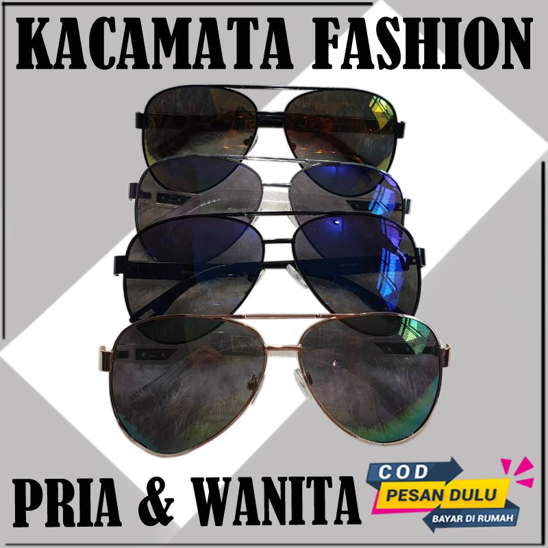 Kacamata Hitam Pria Wanita Gaya Fashion Korean Style Blue lans Retro Aviator Sunglasses Square Lens