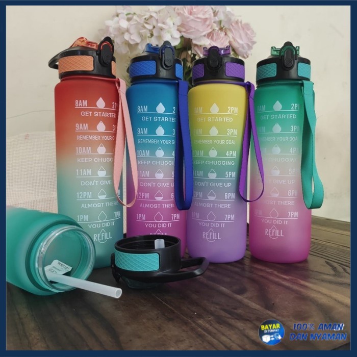 (COD) BOTOL AIR MINUM VIRAL MOTIVASI / BOTOL KEKINIAN RAINBOW 2 LITER - GRADASI 1L (PROMO)