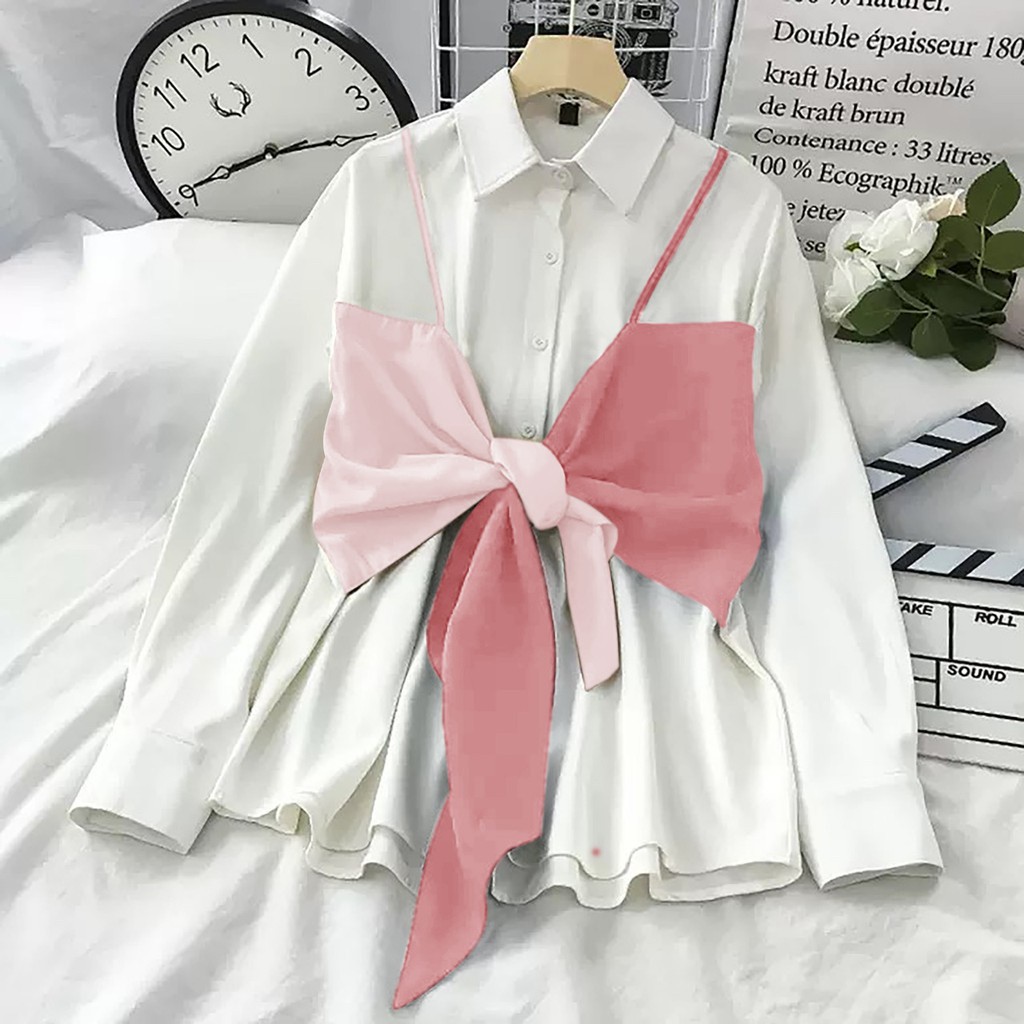 Magnolia blouse - magnolia top atasan wanita bahan twiscone putih size fit L terlaris