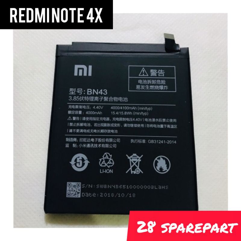 BATERAI/BATRE BN43 XIAOMI REDMI NOTE 4X ORIGINAL