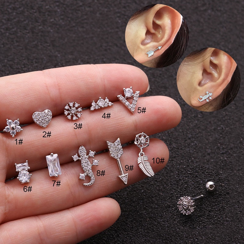 1 Pcs European American Style Fashion Gecko Arrow Heart Shape Stainless Steel Earring for Women