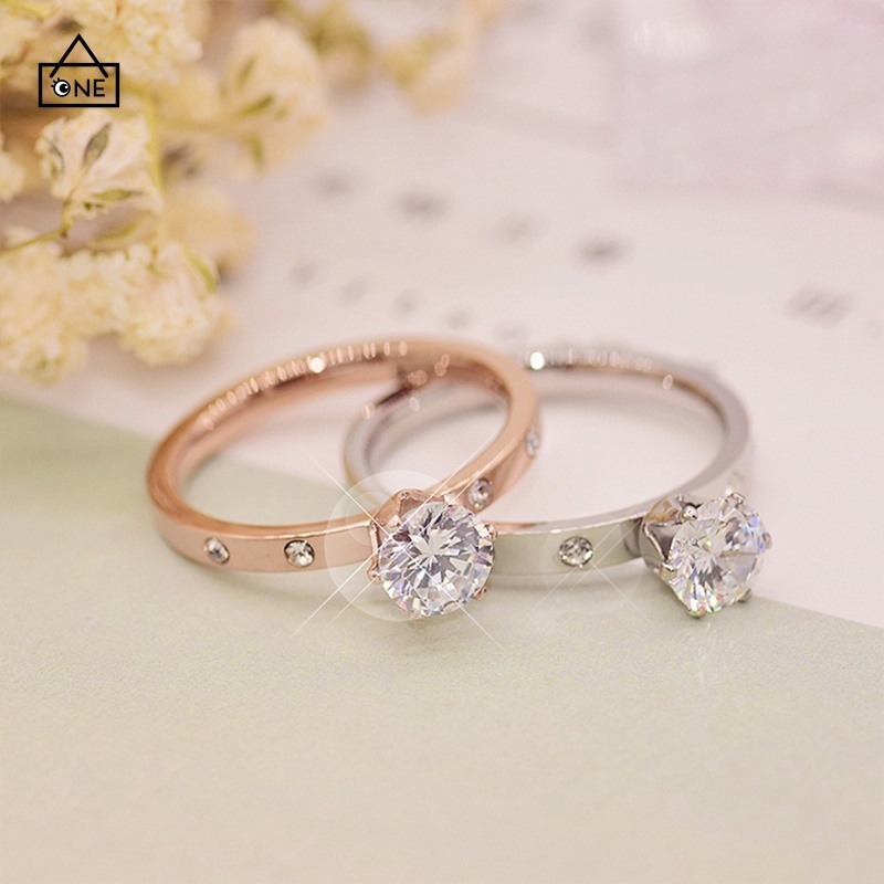 COD Cincin Berlian Imitasi Bahan Titanium Warna Rose Gold Untuk Wanita A one