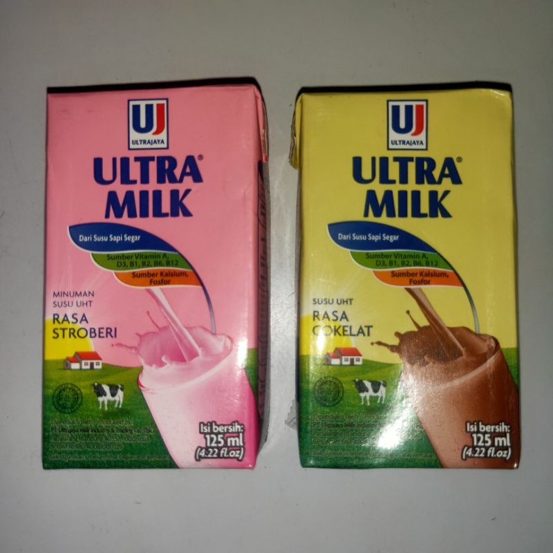 

ULTRA MILK SUSU UHT RASA STROBERI/STOBERI , COKLAT/COKELAT ULTRAJAYA 125ml
