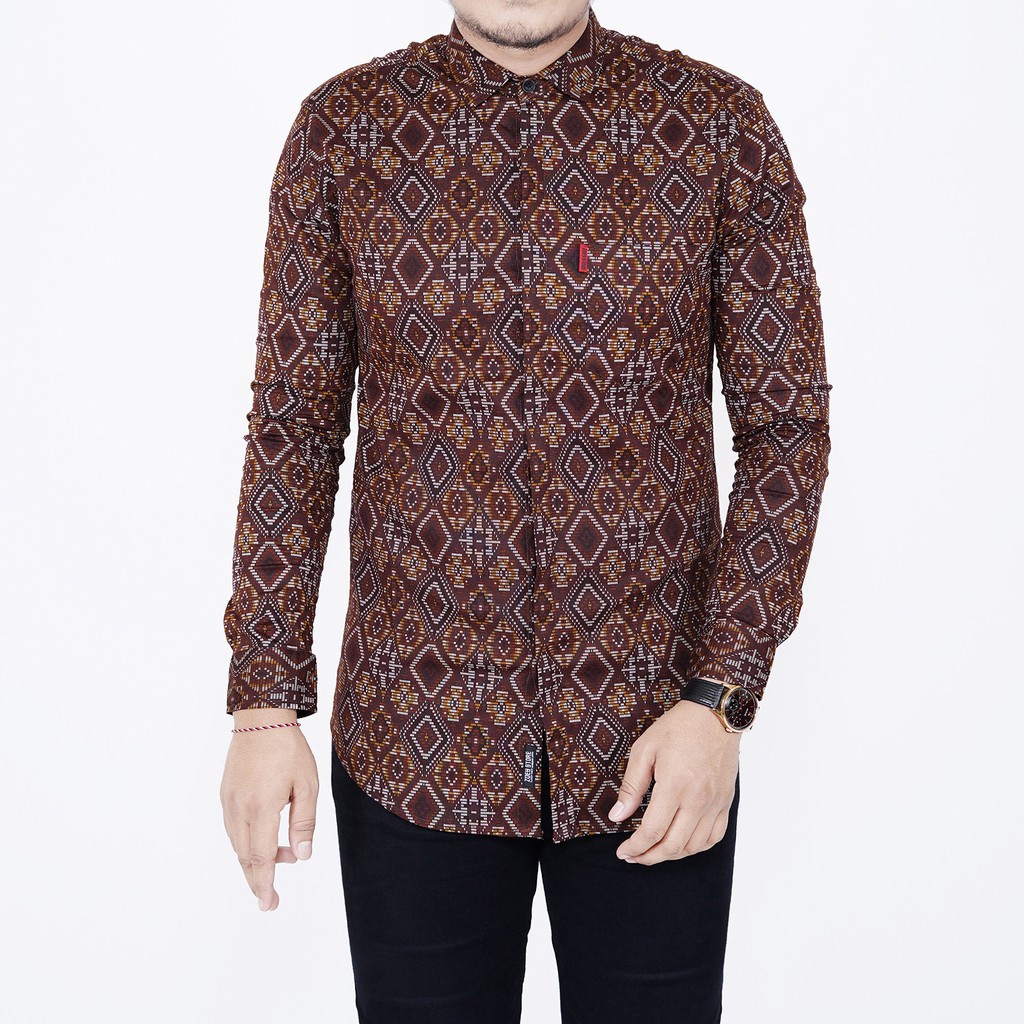 Kemeja Batik Pria Lengan Panjang Exclusive Kemeja Batik Cowok Kerja Kantoran Batik Stretch 1005