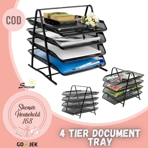 SHENAR , RAK DOKUMEN MEJA 4 SUSUN TRAY BESI RAK KERTAS FILE DOCUMNT TRAY RAK WADAH DOKUMEN BESI RAK SUSUN PAPER TRAY RAK SERBAGUNA MULTIFUNGSI KANTOR KAMAR - BISA COD