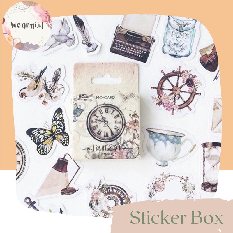 

46 Pcs Deco Sticker Box Planner DIY Scrapbook Stiker Dekor Kotak Jam Vintage Aesthetic Lucu