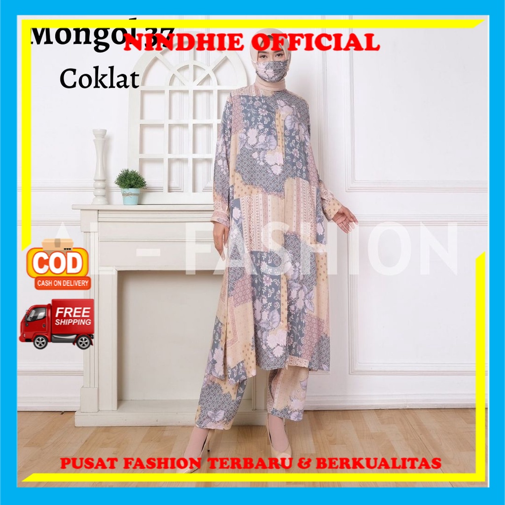 ONE SET SETELAN LONG TUNIK + CELANA SETELAN MONGOL WANITA MUSLIM Baju Gamis Wanita Perempuan Cewek D