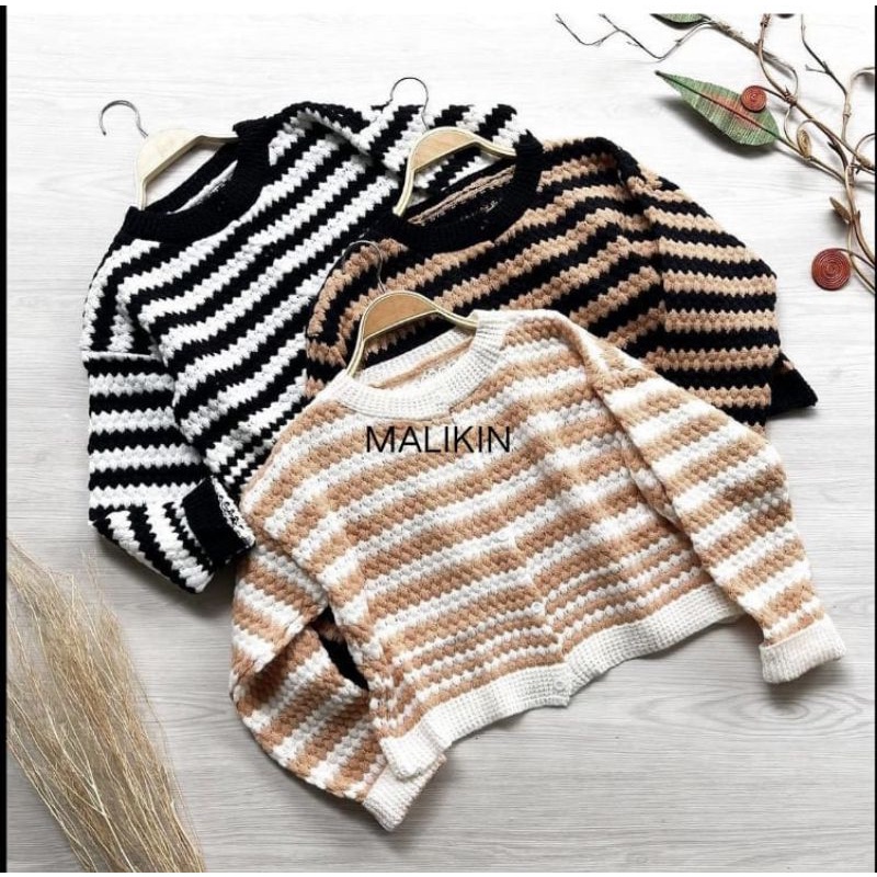 MALIKIN CARDIGAN NANAS STRIPE CROP TOP / CROP TOP CARDIGAN KOREA STYLE / CARDIGAN WANITA RAJUT