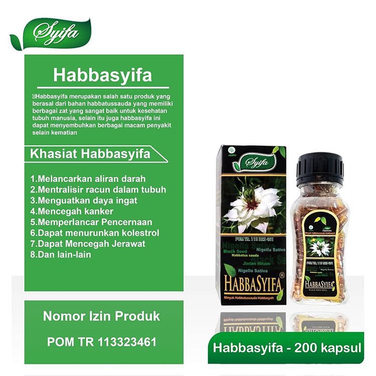 Habbasyifa 200 Kapsul | Minyak Habbatussauda | Habasyi Oil Jinten Hitam Sudah POM TR