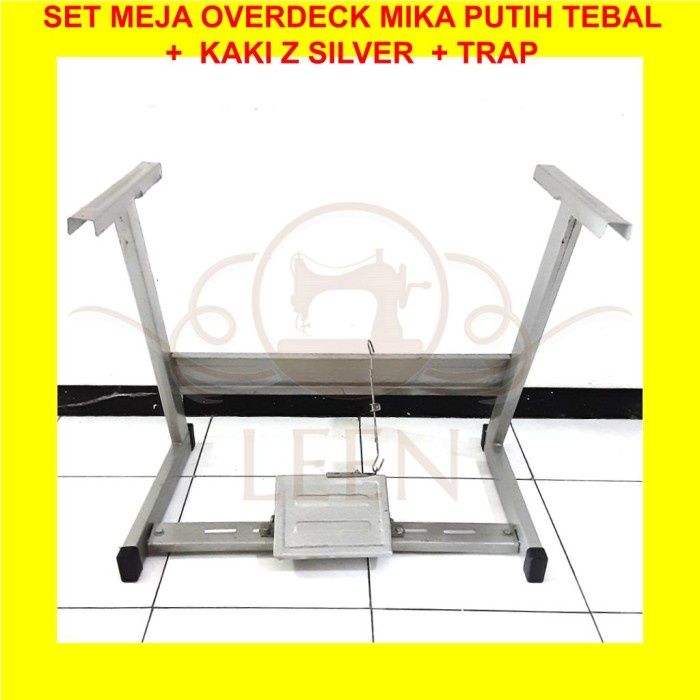 SET Meja Overdeck MIKA PUTIH TEBAL + Kaki Z SILVER Mesin Jahit Industri Kam LEEN