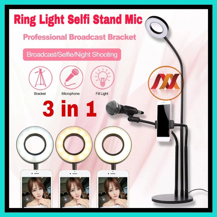 NA-Ring Light Selfie Lazy Pod - Ring Selfie Stand Mic Holder 3 in 1