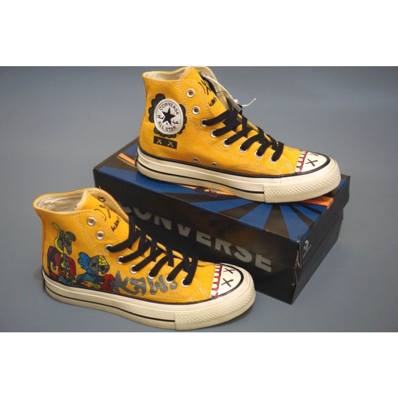 New Sepatu Converse 70s x kaws Companion High Glossy Black White Yellow white Soft Army Grey-3